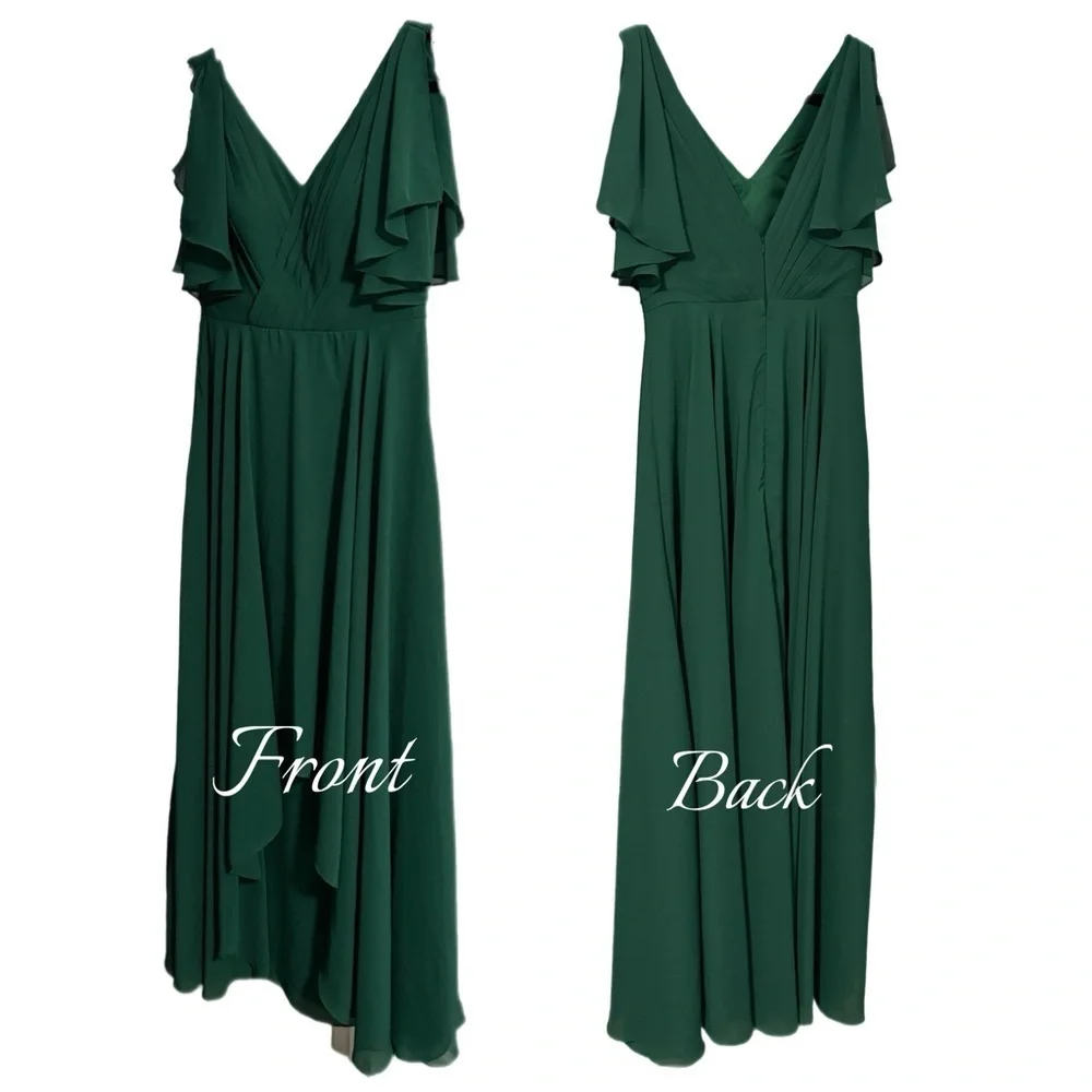 JJs HOUSE Green Goddess Chiffon Gown Split Ruffle Sleeve Dress V Neck Women Sz 6 - Picture 16 of 16
